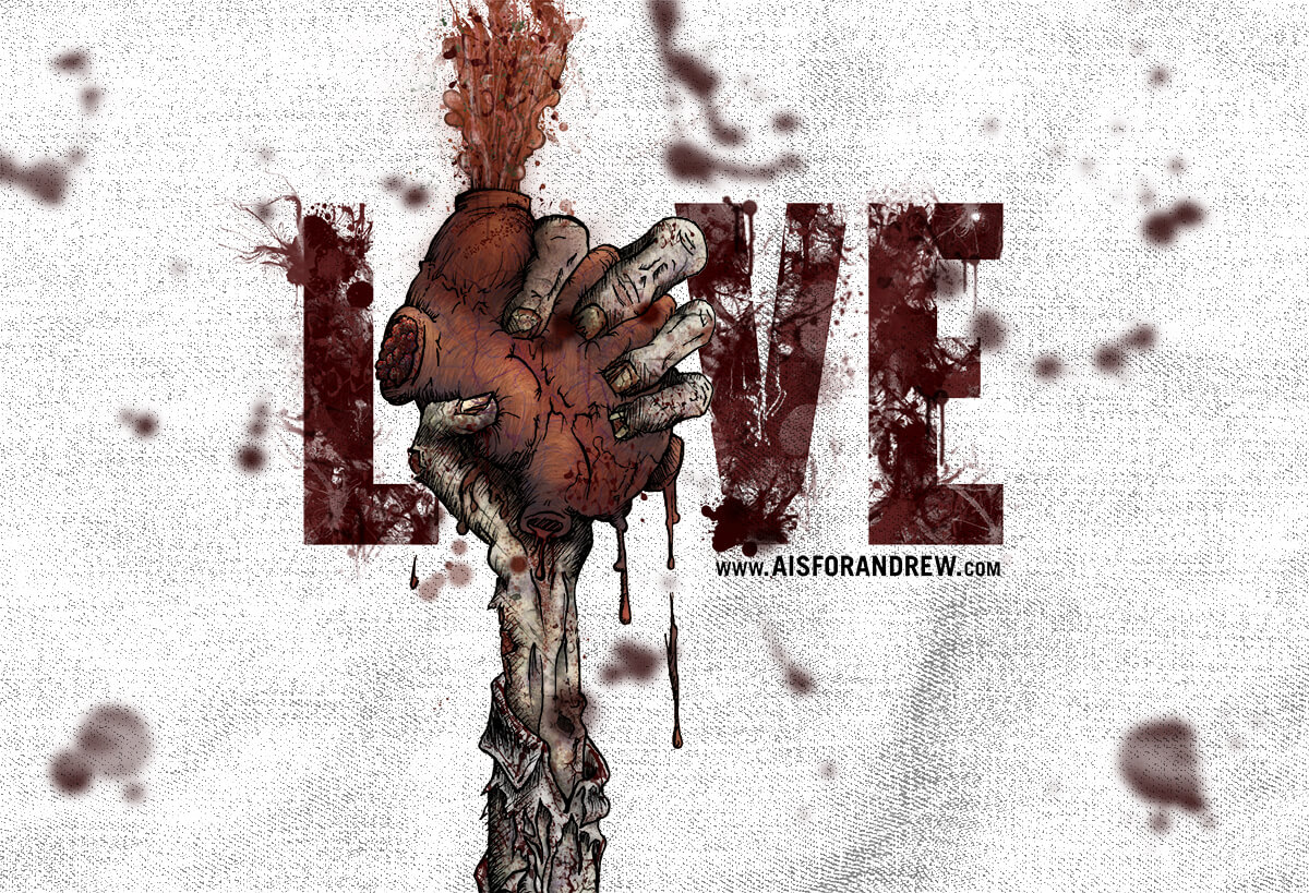 Zombie Love, hand drawn illustration.